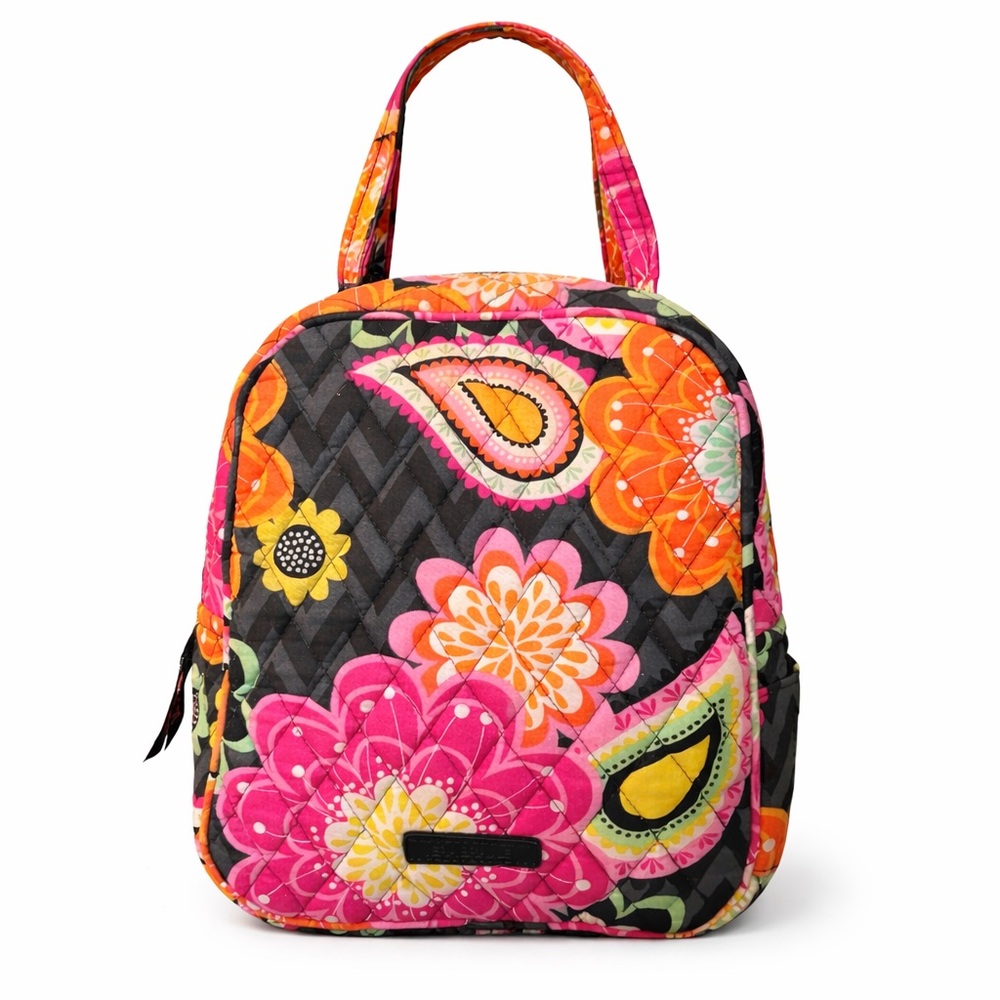 Vera Bradley Quilted Floral Lunch Tote Bag Black Pink Paisley Insulated